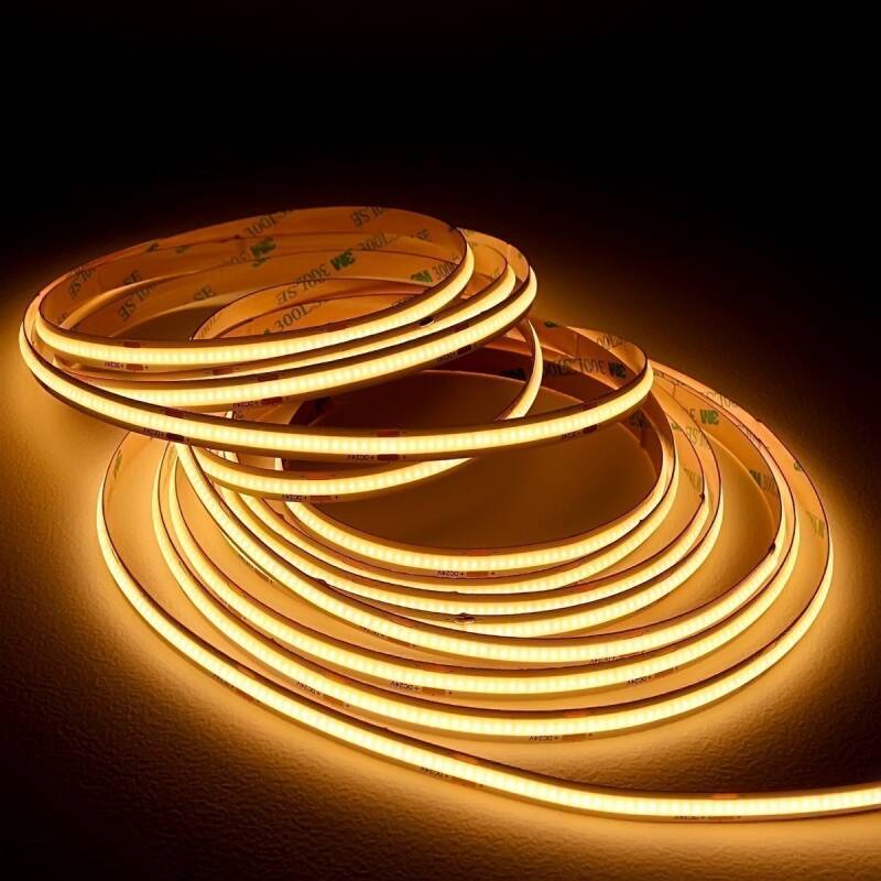 COB LED Streifen – 9 W – 720 Lumen 480x LEDs je Meter – warmweiß 2700 K – CRI 90+ 24V DC 180°