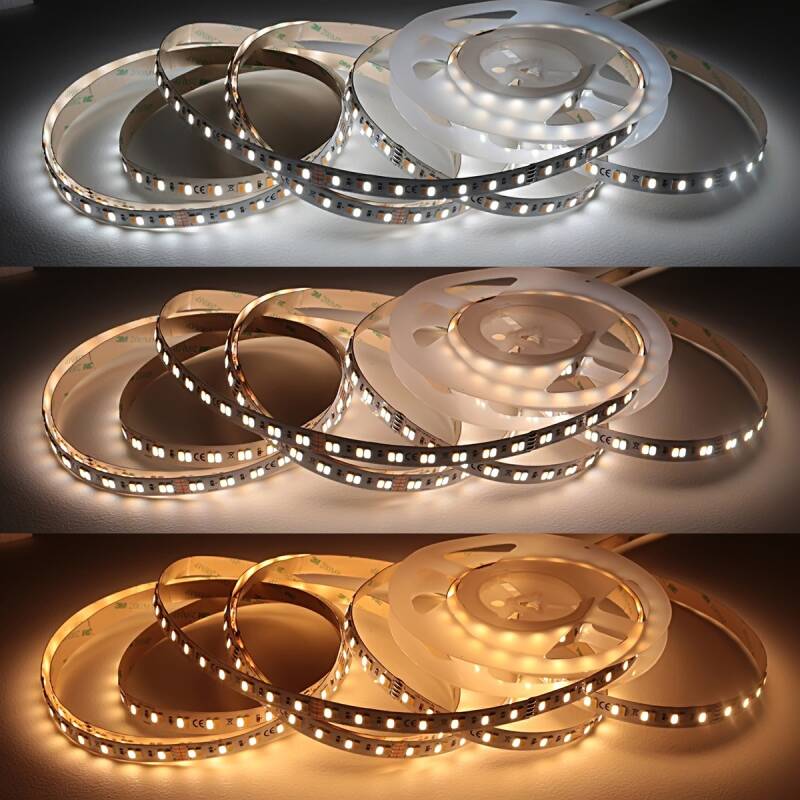 CCT LED Band mit einstellbarer Farbtemperatur – 140 × 5630 LEDs – 2 × 16Watt je Meter – Dualweiß 2700 K-6500 K – CRI 90+ 24V DC 120°