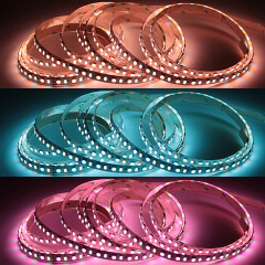 RGBW LED Strip – 56x Farbwechsel 5050 RGB LEDs & 56x weiße 5630 CRI90+ LEDs je Meter – 120° 24V DC