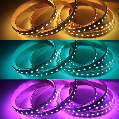 Triple Line RGBW LED Tape – 70x mehrfarbige 5050 RGB LEDs & 140x weiße 2835 CRI90+ LEDs je Meter – 120° 24V DC
