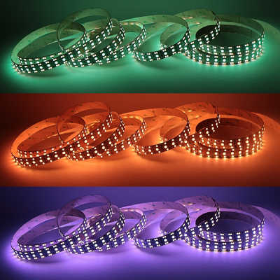 Triple Line RGB & CCT Dual White LED Streifen | 70x farbige 5050 RGB LEDs & 280x weiße und warmweiße CRI90+ 2835 LEDs je Meter | 120° 24V DC |