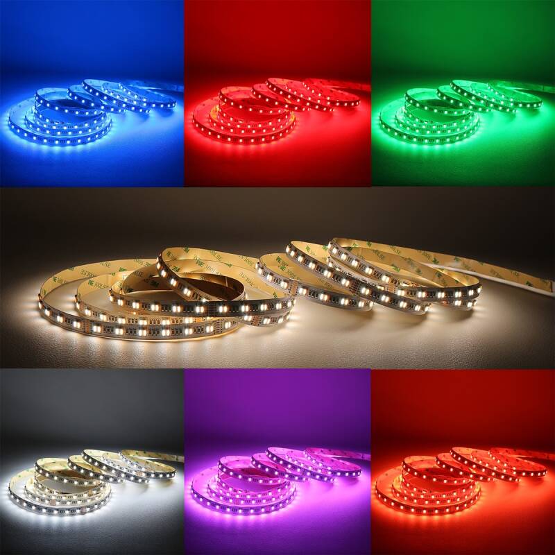 RGB & DUAL CCT LED Band – 60 × 5in1 5050 LEDs RGB Farbwechsel, weiß und warmweiß – 19.2 W – 1000 lm/m – 120° 24V DC