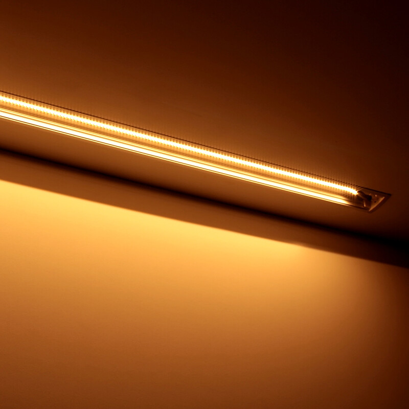High-CRI Einbau LED-Leiste Wet-Line IP54 wasserdicht – transparent – 420 × 1808 LEDs – 20 W – 2040 lm/m – ultrawarmweiß 2500 K – CRI 95+ 24V DC 120°
