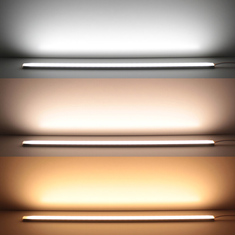 CCT dualweiß Slim-Line LED-Leiste 70 × 2835 LEDs – weiß 1076 lm/m – & 70 × 2835 LEDs – warmweiß 884 lm/m – 21 W – gesamt je Meter – diffus – CRI 90Ra – 120° 24V DC