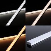 CCT dualweiß Slim-Line LED-Leiste 70 × 2835 LEDs – weiß 1076 lm/m – & 70 × 2835 LEDs – warmweiß 884 lm/m – 21 W – gesamt je Meter – diffus – CRI 90Ra – 120° 24V DC