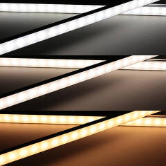 CCT Slim-Line LED-Leiste – diffus – mit einstellbarer Farbtemperatur – 140 × 5630 LEDs – 2 × 16Watt je Meter – Dualweiß – CRI 90+ 24V DC 120°