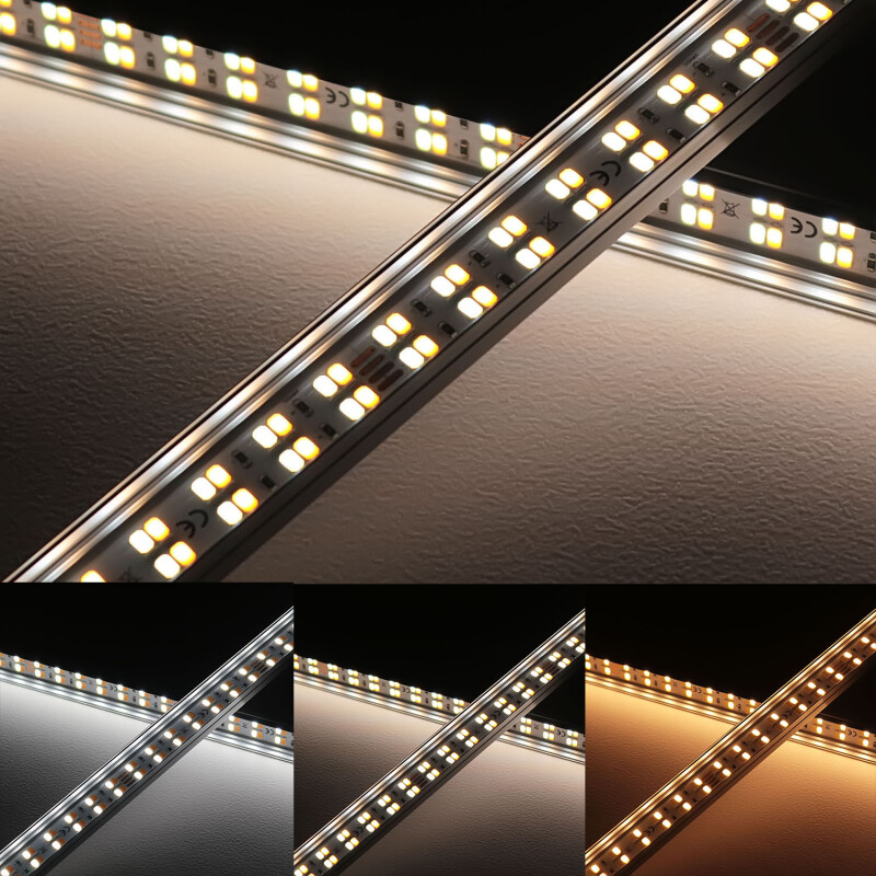 CCT Double Line LED-Leiste Slim-Line max – klar – 280 × 5630 LEDs – 2 × 31Watt je Meter – Farbtemperatur einstellbar – CRI 90+ 24V DC 120°