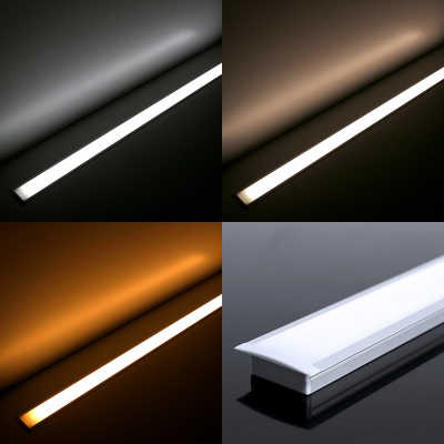 LED-Leiste dualweiß Einbauprofil "Inside max" 70x weiße 5630 LEDs - 1633 Lumen je Meter | & 70x warmweiße 5630 LEDs - 1497 Lumen je Meter | 32 Watt - gesamt je Meter | opal CRI 90Ra - 120° 24VDC |