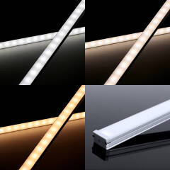 IP54 wasserdichte CCT-LED-Leiste Out-Line IP54 – diffus – 140 × 5630 LEDs – 2 × 16Watt je Meter – Dualweiß 2700 K-6500 K – CRI 90+ 24V DC 120°