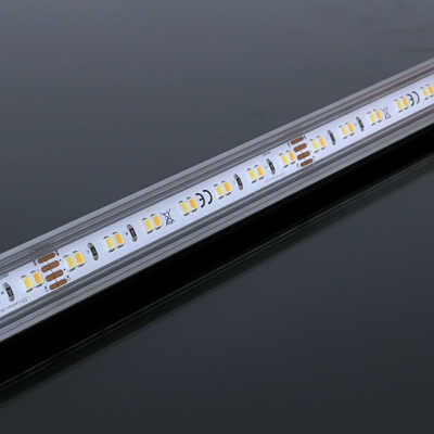 LED-Leiste Flachprofil wasserdicht CCT tunable "Out-Line IP54" 70x 2835 LEDs - weiß 1076 Lumen je Meter | & 70x 2835 LEDs - warmweiß 884 Lumen je Meter | 21 Watt - gesamt je Meter | transparent | CRI 90Ra - 120° 24VDC |