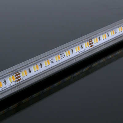 CCT-LED-Leiste "Out-Line IP54" wasserdicht | klar | 140x 5630 LEDs - 2x 16Watt je Meter | Dualweiß 2700K-6500K | CRI 90+ 24VDC 120° |