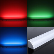 RGB 90° LED-Eckleiste Corner – klar – 96 × 5050 RGB LEDs – 680 Lumen – 19 W je Meter – 120° 24V DC