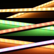 RGBWW LED-Leiste Slim-Line – diffus – 56x Farbwechsel 5050 RGB LEDs & 56x warmweiße 5630 CRI90+ LEDs je Meter – 120° 24V DC