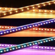 RGBWW LED-Leiste Slim-Line – transparent – 56x Farbwechsel 5050 RGB LEDs & 56x warmweiße 5630 CRI90+ LEDs je Meter – 120° 24V DC