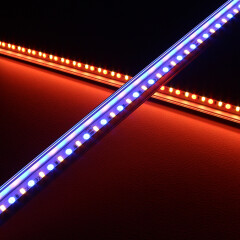 RGBWW LED-Leiste Surface – transparent – 56x Farbwechsel 5050 RGB LEDs & 56x warmweiße 5630 CRI90+ LEDs je Meter – 120° 24V DC