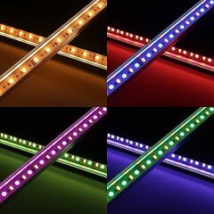 RGBWW LED-Leiste Surface – transparent – 56x Farbwechsel 5050 RGB LEDs & 56x warmweiße 5630 CRI90+ LEDs je Meter – 120° 24V DC