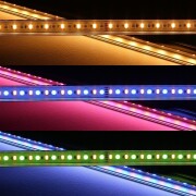 RGBWW LED-Leiste Surface – transparent – 56x Farbwechsel 5050 RGB LEDs & 56x warmweiße 5630 CRI90+ LEDs je Meter – 120° 24V DC