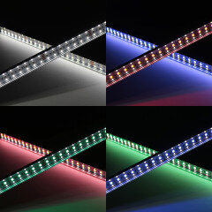 Triple Line RGBW LED-Leiste Slim-Line max – klar – 70x mehrfarbige 5050 RGB LEDs & 140x weiße 2835 CRI90+ LEDs je Meter – 120° 24V DC