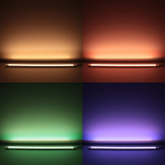 Triple Line RGBWW LED-Leiste Slim-Line max – klar – 70x mehrfarbige 5050 RGB LEDs & 140x warmweiße 2835 CRI90+ LEDs je Meter – 120° 24V DC