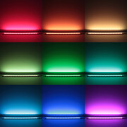 Triple Line RGBWW LED-Leiste Slim-Line max – klar – 70x mehrfarbige 5050 RGB LEDs & 140x warmweiße 2835 CRI90+ LEDs je Meter – 120° 24V DC