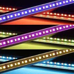 RGBWW 90° LED-Eckleiste Corner – klar – 56x Farbwechsel 5050 RGB LEDs & 56x warmweiße 5630 CRI90+ LEDs je Meter – 120° 24V DC