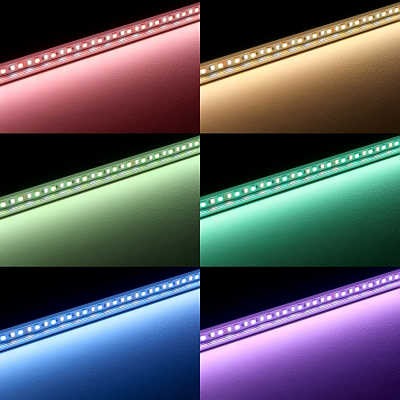 RGBW-LED Einbau-Leiste "Inside" | transparent | 56x Farbwechsel 5050 RGB LEDs & 56x weiße 5630 CRI90+ LEDs je Meter | 120° 24V DC |