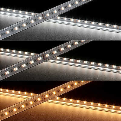 RGB&CCT LED-Leiste "Surface" | klar | 60x 5in1 5050 LEDs RGB Farbwechsel, weiß und warmweiß - 19.2 Watt - 1000 Lumen je Meter | 120° 24V DC |
