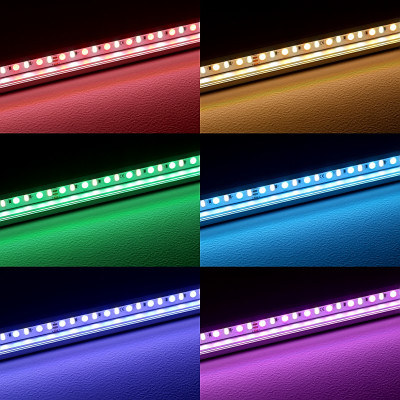Einbau-RGBW-LED-Leiste "Inwards" | transparent | 56x Farbwechsel 5050 RGB LEDs & 56x weiße 5630 CRI90+ LEDs je Meter | 120° 24V DC |
