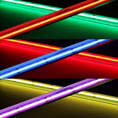 RGB LED COB Lichtleiste Farbwechsel SlimLine – klar – 840x COB RGB LEDs – 690 Lumen – 15,8 W je Meter – 180° 24V DC