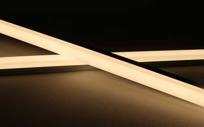 CCT LED Lichtleiste  "Edgy-Line" | diffus  | Dualweiß | CRI 90+ 24VDC 120° | Maßanfertigung in Länge 43cm | 28x weiße 5630 LEDs & 28x warmweiße 5630 LEDs | 2x 6,4 Watt | nur Eingangskabel  (Ausgang geschlossen)