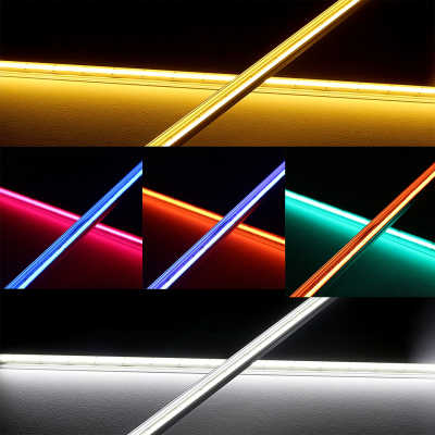 COB LED-Leiste "Slim-Line" | transparent | RGB Farbwechsel, CCT dualweiß, dimmbar | 18.6 Watt - 1258 Lumen je Meter | 180° 24V DC CRI 95RA |