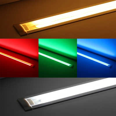 COB LED Einbau-Lichtleiste "Inside" | transparent | RGB mehrfarbig, weiß und warmweiß einstellbar | 18.6 Watt - 1258 Lumen je Meter | 180° 24V DC CRI 95RA |