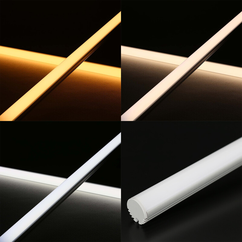 CCT COB LED-Leiste ROUND dimmbar diffus – 640 LEDs 16 W je Meter – einstellbare Farbtemperatur 2700 K-6500 K – CRI 90+ 24V DC 180°