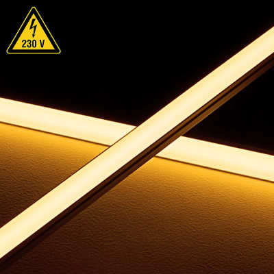 dimmbare COB LED Leiste "OUT-LINE" 230VAC wasserdicht (IP54) diffus CRI90 | warmweiß 2700K | Maßanfertigung in Länge 103cm | 480x COB LEDs | 1086 Lumen | 12 Watt |