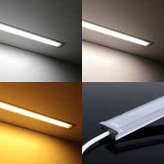 COB CCT LED-Leiste Einbau Wet-Line IP54 wasserdicht – diffus – 640 LED-Chips 16 W je Meter – dualweiß 2700 K-6500 K – CRI 90+ 24V DC 180°