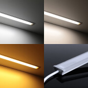 COB CCT LED-Leiste Einbau Wet-Line IP54 wasserdicht – diffus – 640 LED-Chips 16 W je Meter – dualweiß 2700 K-6500 K – CRI 90+ 24V DC 180°