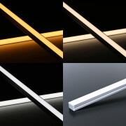 CCT COB LED-Leiste MICRO-LINE Alu dimmbar – Abdeckung weiß diffus – 640 LEDs 16 W je Meter – einstellbare Farbtemperatur 2700 K-6500 K dualweiß – 24V DC 180° CRI 90+
