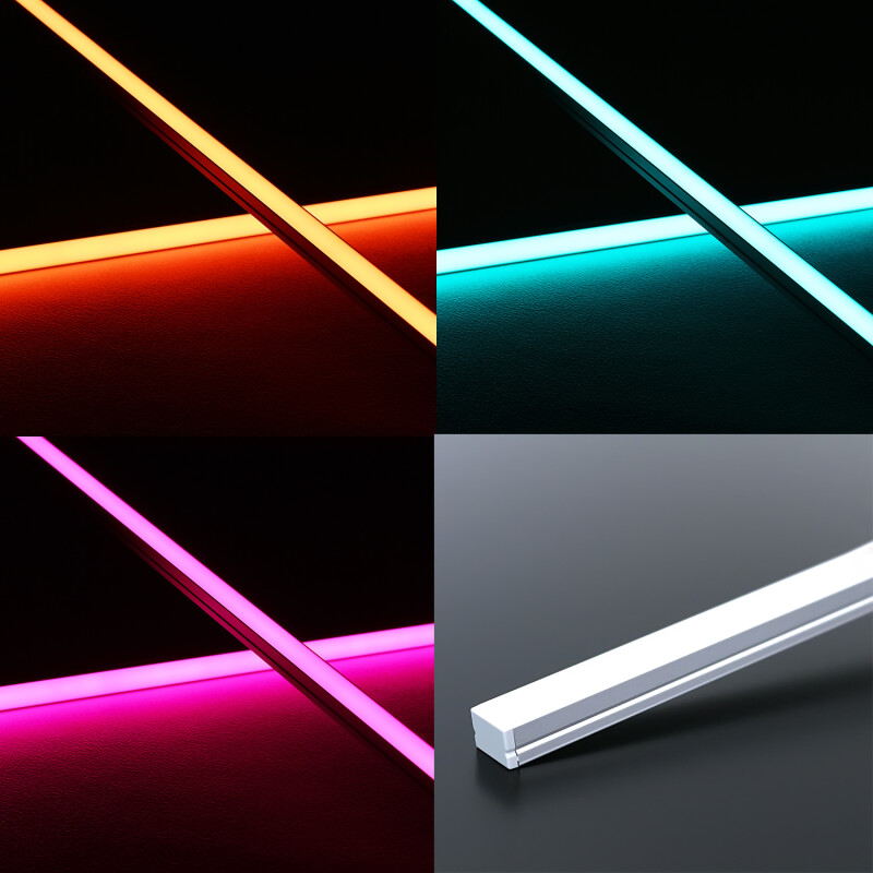 Alu COB RGB LED-Leiste MICRO-LINE dimmbar farbwechselnd – Abdeckung weiß diffus – 840 LEDs – 690 Lumen – 15.8 W je Meter – 180° 24V DC
