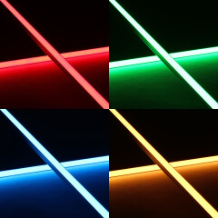 Alu COB RGB LED-Leiste MICRO-LINE dimmbar farbwechselnd – Abdeckung weiß diffus – 840 LEDs – 690 Lumen – 15.8 W je Meter – 180° 24V DC