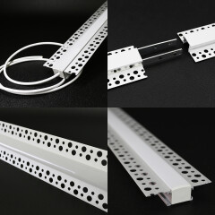 Einputz LED-Lichtleiste Plaster schmal für Trockenbau BAUSATZ SET – diffus dimmbar – warmweiß 2700 K – CRI92 24V DC 180° – 528x LED Chips 12,5 W – 1172 lm/m