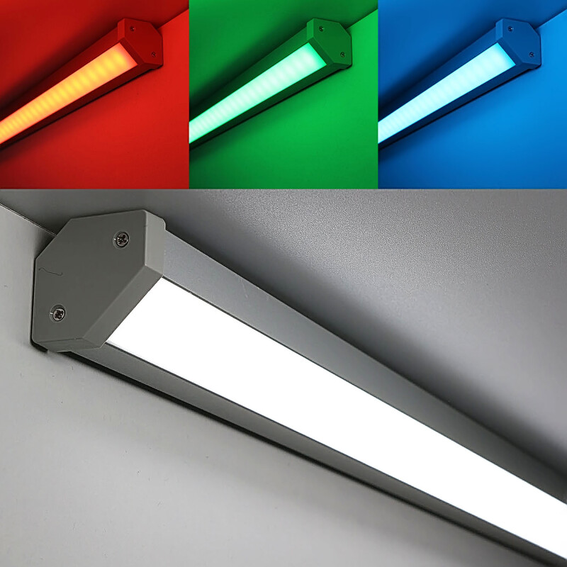 RGBW LED Eckleuchten BAUSATZ Connect-PRO – diffus – 56x Farbwechsel 5050 RGB LEDs & 56x weiße 5630 CRI90+ LEDs je Meter – 120° 24V DC