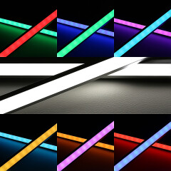RGBW LED Eckleuchten BAUSATZ Connect-PRO – diffus – 56x Farbwechsel 5050 RGB LEDs & 56x weiße 5630 CRI90+ LEDs je Meter – 120° 24V DC