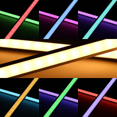 RGBWW LED Unterbauleuchten BAUSATZ Connect-PRO – diffus – 56x Farbwechsel 5050 RGB LEDs & 56x warmweiße 5630 CRI90+ LEDs je Meter – 120° 24V DC