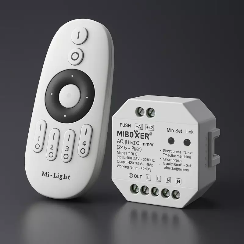 230V LED-Dimmer Triac-Dimmer & 4-Zonen Handfernbedienung - SET | für einfarbige 230V-LED-Leuchten | 2.4GHz