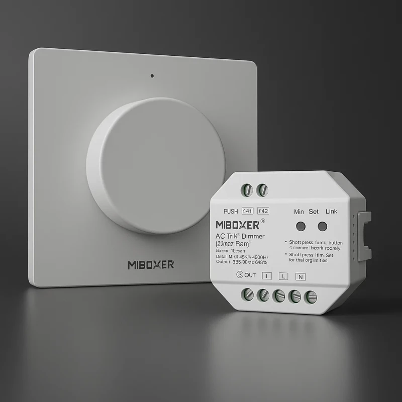 230V LED Drehdimmer Triac-Dimmer & 2.4 GHz Funk Wandschalter - SET | für einfarbige 230V-LED-Streifen | MiBoxer