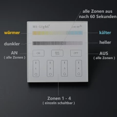 4 Zonen Touch-Wand-Panel Fernbedienung 2.4GHz | für CCT LED-Controller | MiBoxer
