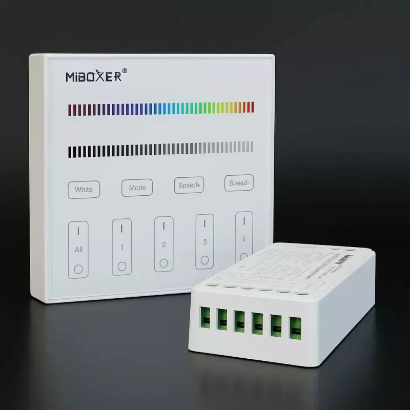 LED-Controller und 4 Zonen Wand-Panel Fernbedienung - SET | für 24VDC RGB und RGBW LED-Streifen | 2.4GHz MiBoxer|
