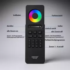 Touch-Hand-Fernbedienung SLIM 4 Zonen | für RGB- RGBW- RGB&CCT-Controller | 2.4GHz MiBoxer