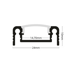 LED Alu Profil NICE, flach, schwarz eloxiert, Abdeckung schwarz - für bis zu 14mm breite LED-Streifen