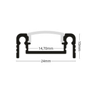 LED Alu Profil NICE, flach, schwarz eloxiert, Abdeckung schwarz - für bis zu 14mm breite LED-Streifen